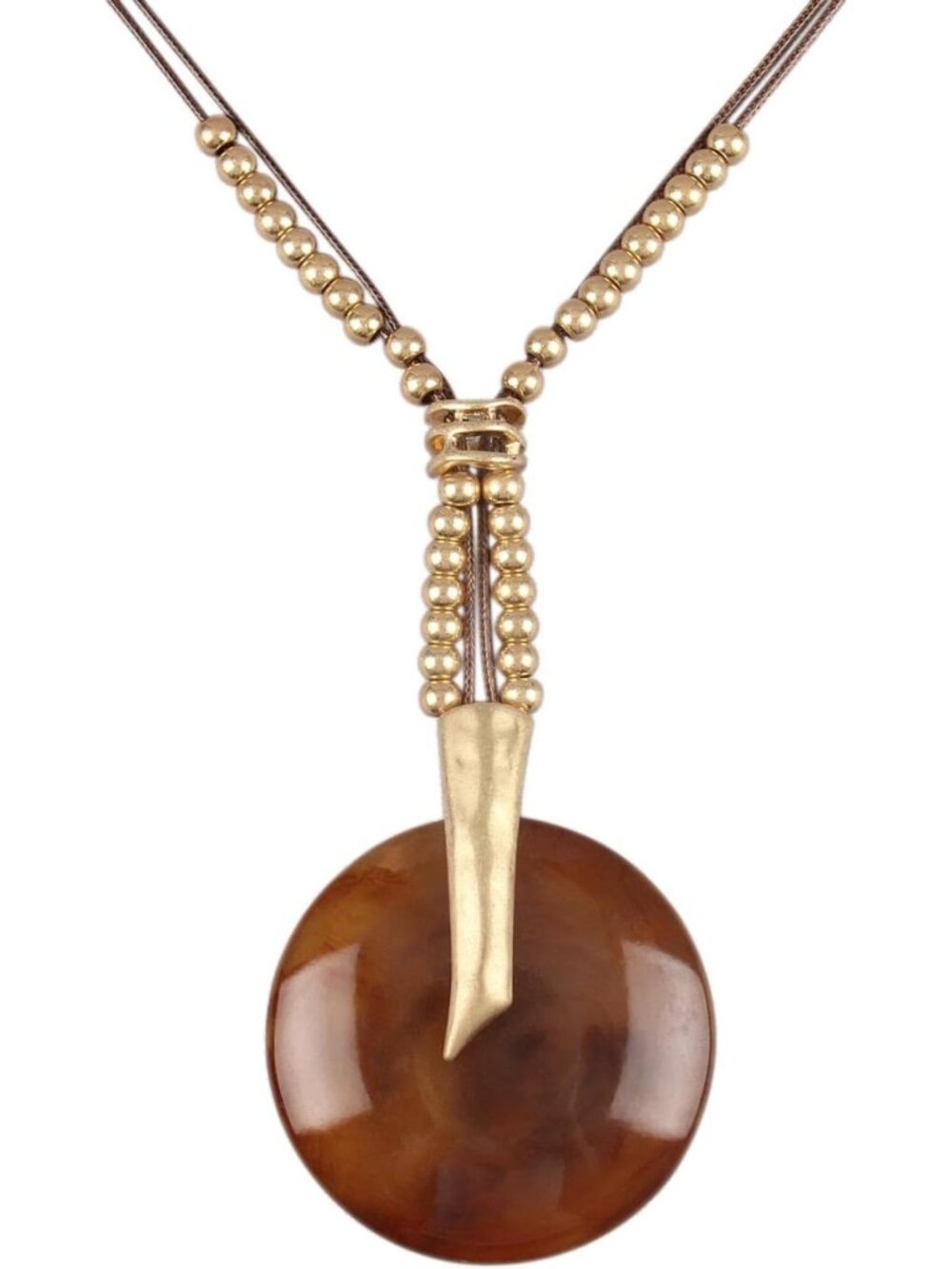 Boho Long Necklace for Women | Large Pendant Leather Choker & Statement Stone
